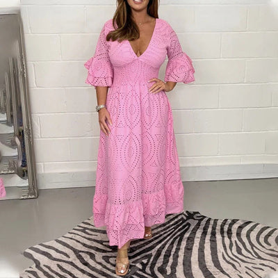 Vestido Midi Elisabeth de Encaje Blanco con Volantes