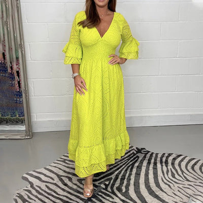 Vestido Midi Elisabeth de Encaje Blanco con Volantes