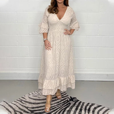 Vestido Midi Elisabeth de Encaje Blanco con Volantes