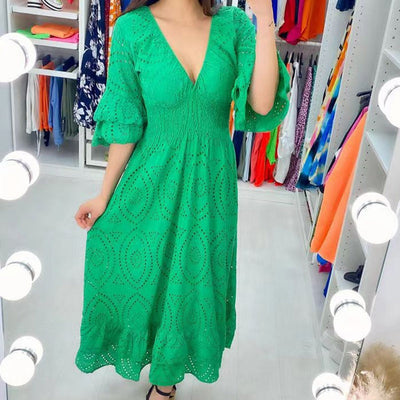 Vestido Midi Elisabeth de Encaje Blanco con Volantes