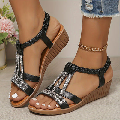 Sandalias Frieda de Cuña Ortopédicas con Tira en T y Brillantes