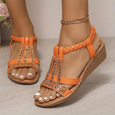 Sandalias Frieda de Cuña Ortopédicas con Tira en T y Brillantes