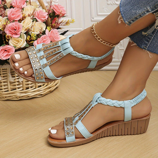 Sandalias Frieda de Cuña Ortopédicas con Tira en T y Brillantes