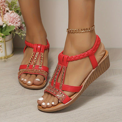Sandalias Frieda de Cuña Ortopédicas con Tira en T y Brillantes