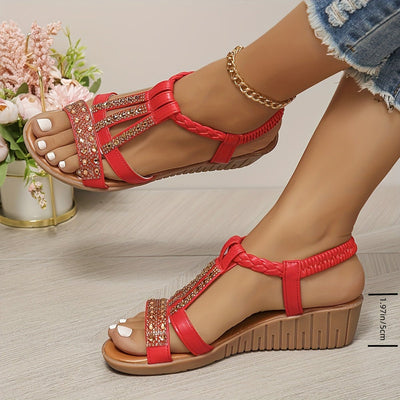 Sandalias Frieda de Cuña Ortopédicas con Tira en T y Brillantes