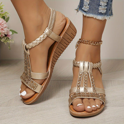 Sandalias Frieda de Cuña Ortopédicas con Tira en T y Brillantes