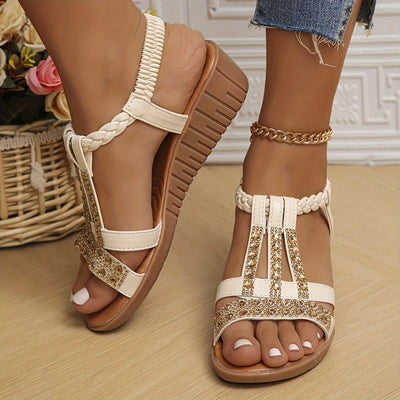 Sandalias Frieda de Cuña Ortopédicas con Tira en T y Brillantes