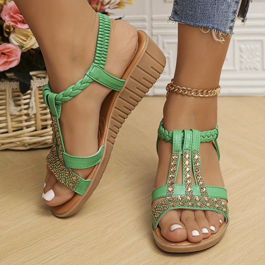 Sandalias Frieda de Cuña Ortopédicas con Tira en T y Brillantes