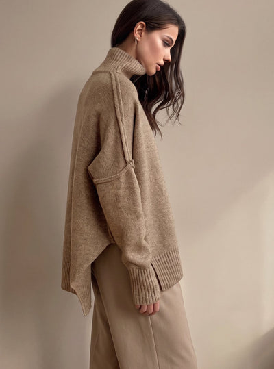 Conjunto Sophie de Punto Oversize con Cuello Alto y Pantalón Ancho