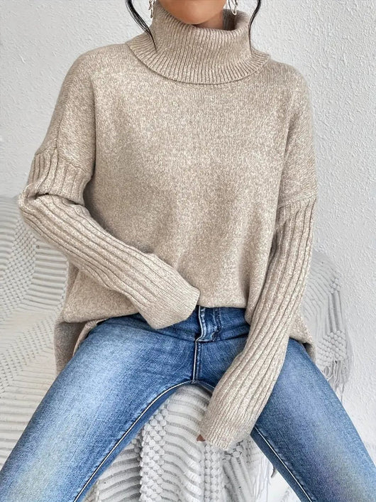 Jersey Greta Oversize de Cuello Vuelto de Canalé