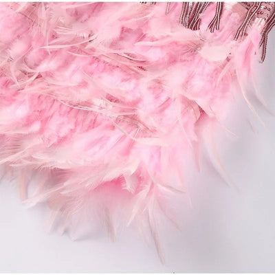 Vestido Corto Johanna de Lentejuelas con Flecos y Plumas