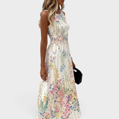 Vestido Midi Charlotte Floral sin Mangas de Corte A
