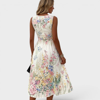 Vestido Midi Charlotte Floral sin Mangas de Corte A