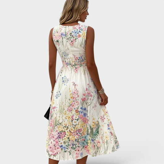 Vestido Midi Charlotte Floral sin Mangas de Corte A