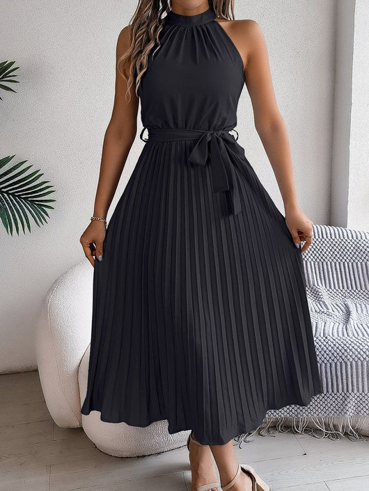 Vestido Largo Katharina Halter Plisado con Cinturón