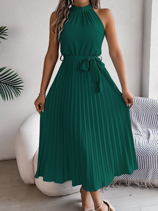 Vestido Largo Katharina Halter Plisado con Cinturón
