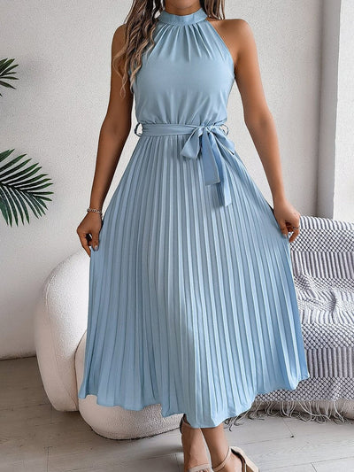 Vestido Largo Katharina Halter Plisado con Cinturón