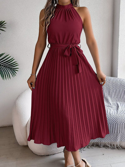Vestido Largo Katharina Halter Plisado con Cinturón