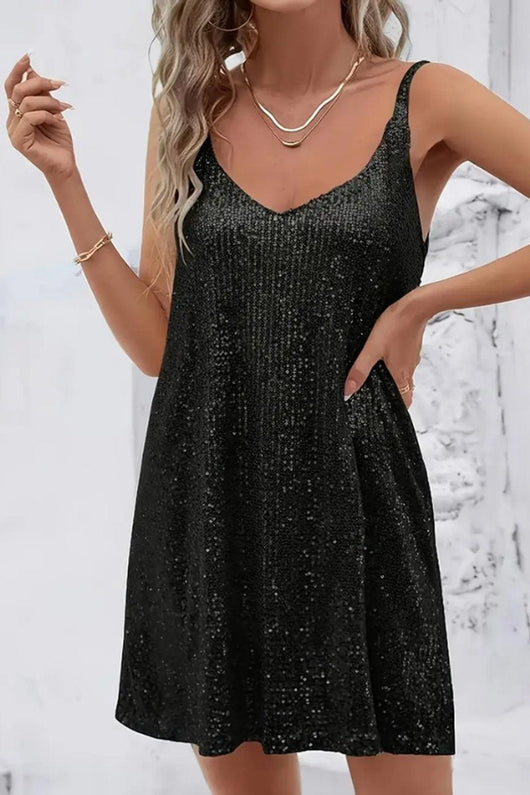 Vestido Corto Johanna de Cóctel de Lentejuelas sin Mangas