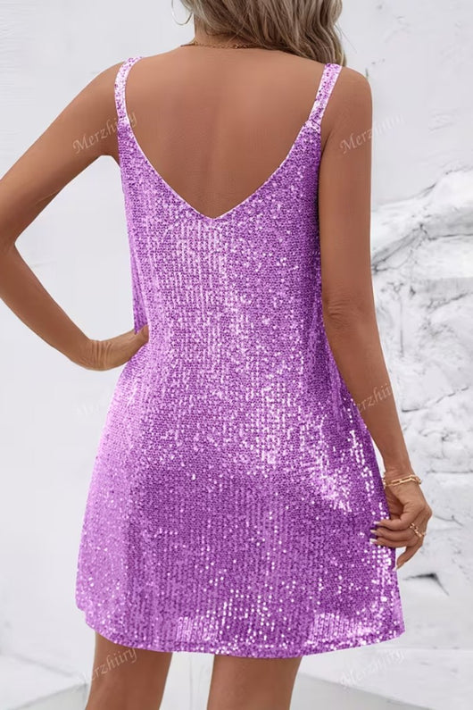 Vestido Corto Johanna de Cóctel de Lentejuelas sin Mangas