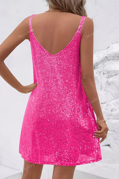 Vestido Corto Johanna de Cóctel de Lentejuelas sin Mangas