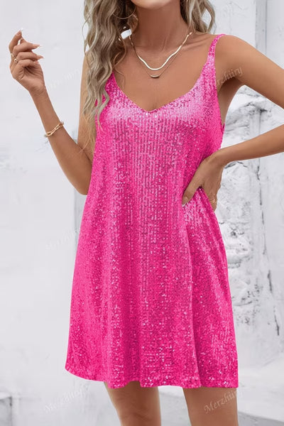 Vestido Corto Johanna de Cóctel de Lentejuelas sin Mangas