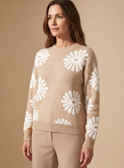 Jersey Emilia de Punto Jacquard Floral Cuello Redondo