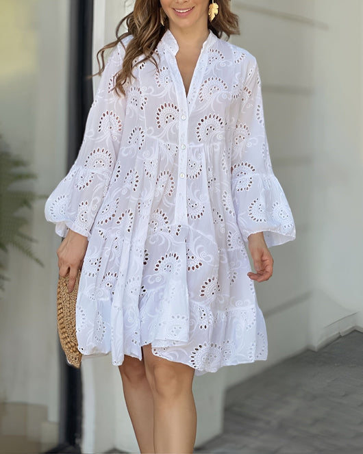 Vestido Camisero Hannah de Manga Larga con Bordado