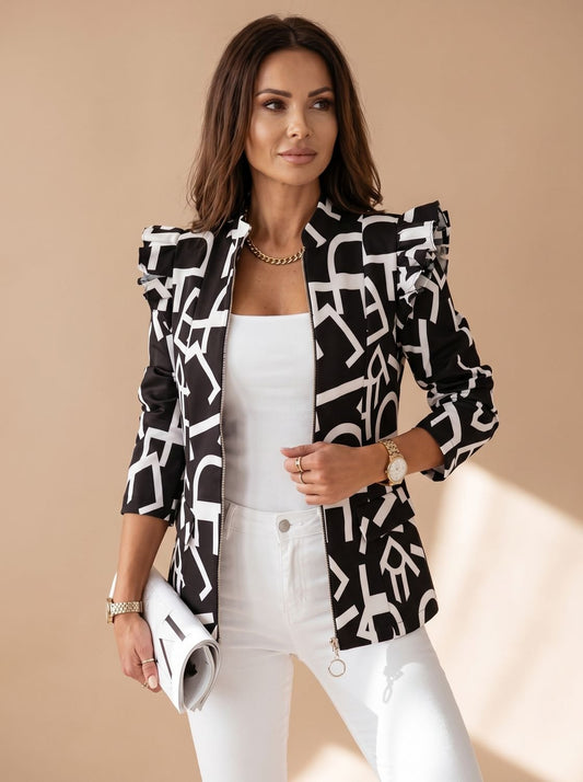 Blazer Amelie de Hombros Fruncidos con Estampado Gráfico