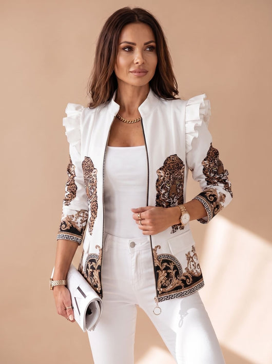 Blazer Amelie de Hombros Fruncidos con Estampado Gráfico