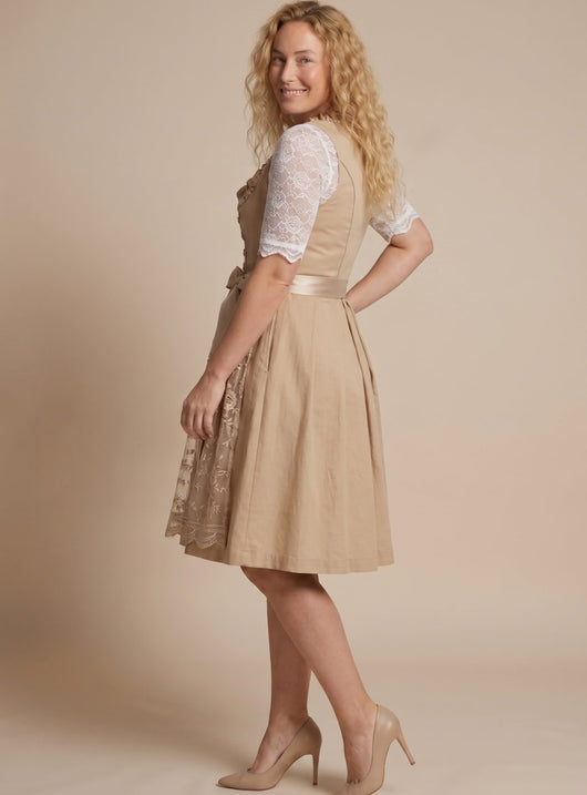 Vestido Clara Tirolés Midi con Blusa de Encaje y Cordones