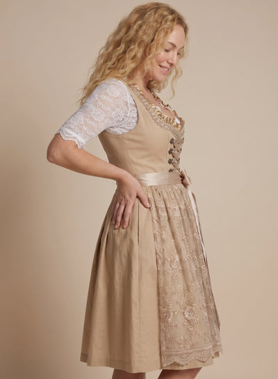 Vestido Clara Tirolés Midi con Blusa de Encaje y Cordones