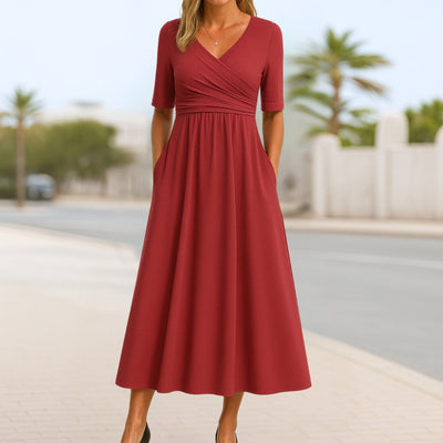 Vestido Cruzado Katharina de Manga Corta con Escote en V