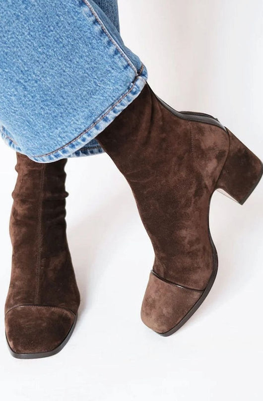 Botines Greta Efecto Ante con Tacón Grueso para Invierno