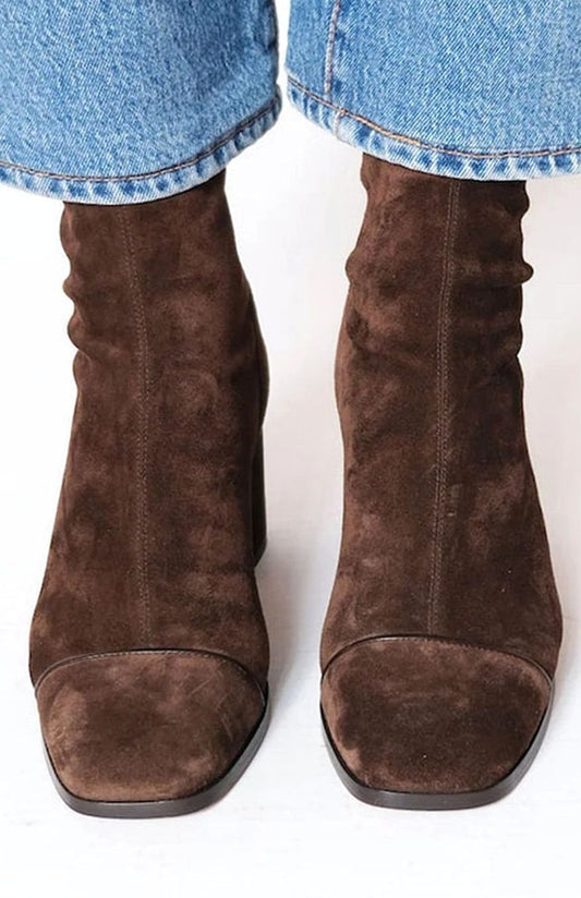 Botines Greta Efecto Ante con Tacón Grueso para Invierno