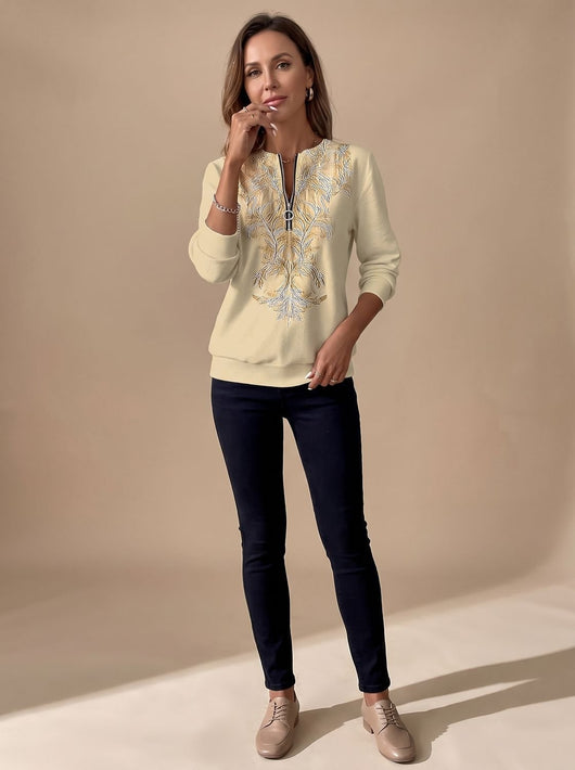 Jersey Emilia Entallado Floral con Media Cremallera