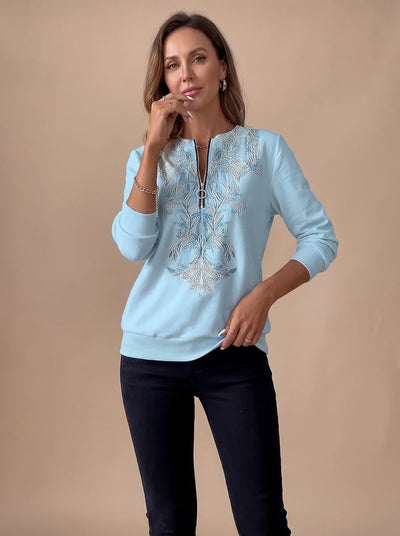 Jersey Emilia Entallado Floral con Media Cremallera