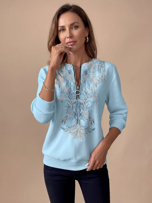 Jersey Emilia Entallado Floral con Media Cremallera