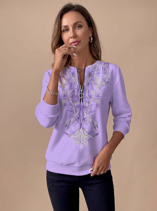 Jersey Emilia Entallado Floral con Media Cremallera