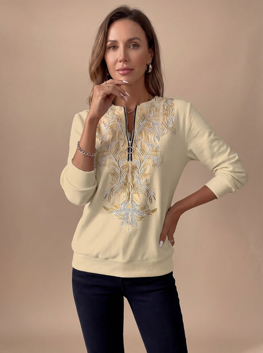 Jersey Emilia Entallado Floral con Media Cremallera