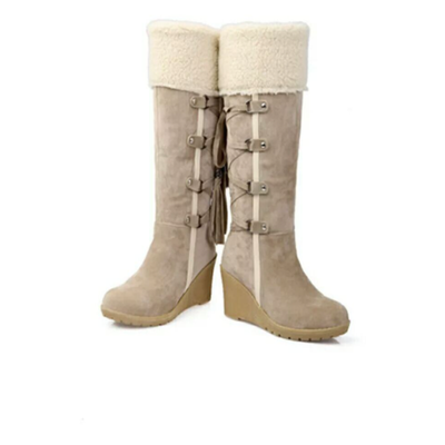 Botas Bettina con Cordones, Cuña y Ribete de Pelo Sintético
