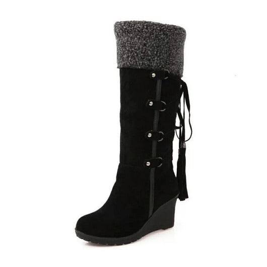 Botas Bettina con Cordones, Cuña y Ribete de Pelo Sintético