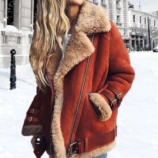 Chaqueta Biker Hannah Drune de Ante con Borreguito y Hebillas