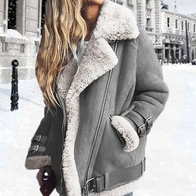 Chaqueta Biker Hannah Drune de Ante con Borreguito y Hebillas