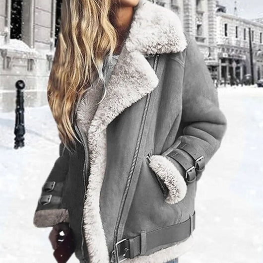Chaqueta Biker Hannah Drune de Ante con Borreguito y Hebillas