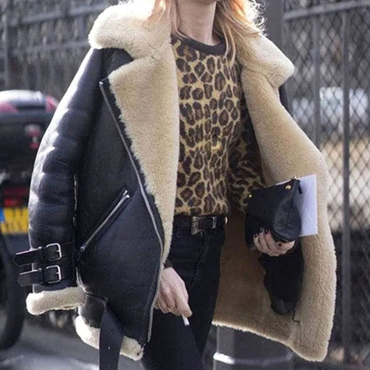 Chaqueta Biker Hannah Drune de Ante con Borreguito y Hebillas