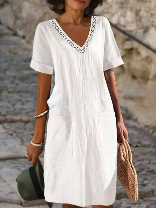 Vestido Jasmin Recto de Escote en V para Verano