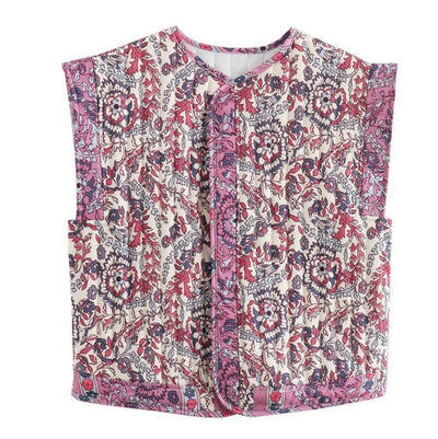 Chaleco Frieda Acolchado Floral con Bolsillos Laterales