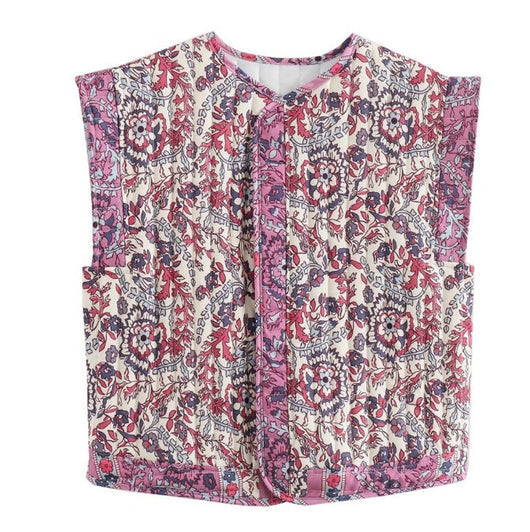 Chaleco Frieda Acolchado Floral con Bolsillos Laterales