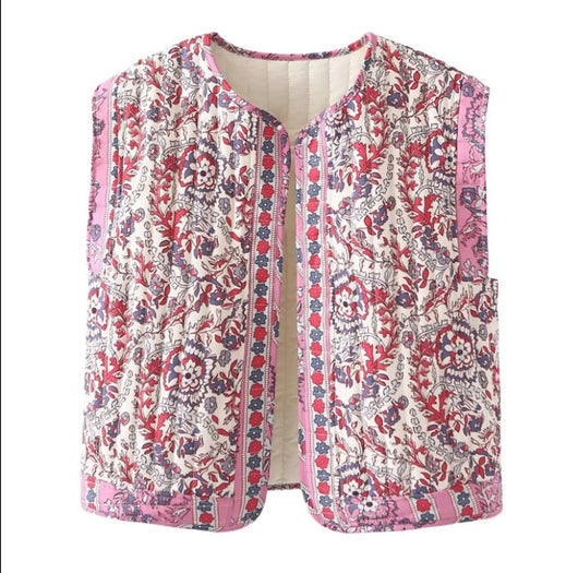 Chaleco Frieda Acolchado Floral con Bolsillos Laterales